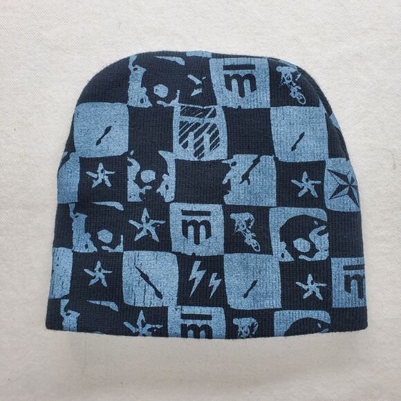 Motocross Skull Beanie – Black Blue Checkerboard Moto Winter Hat - Picture 1 of 4